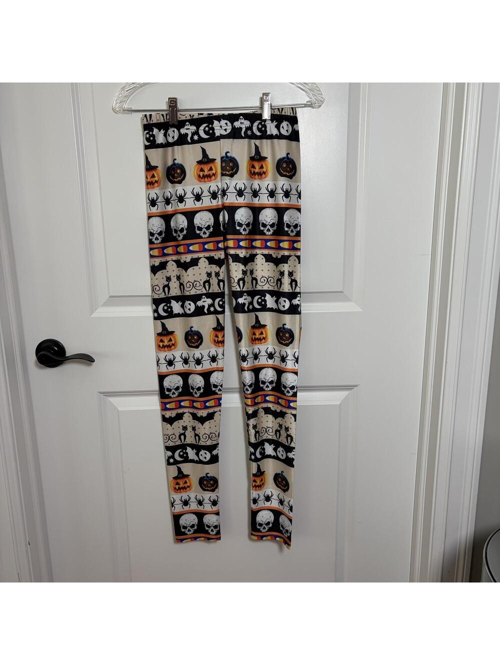 Halloween Skull and Pumpkin Print Leggings Size L